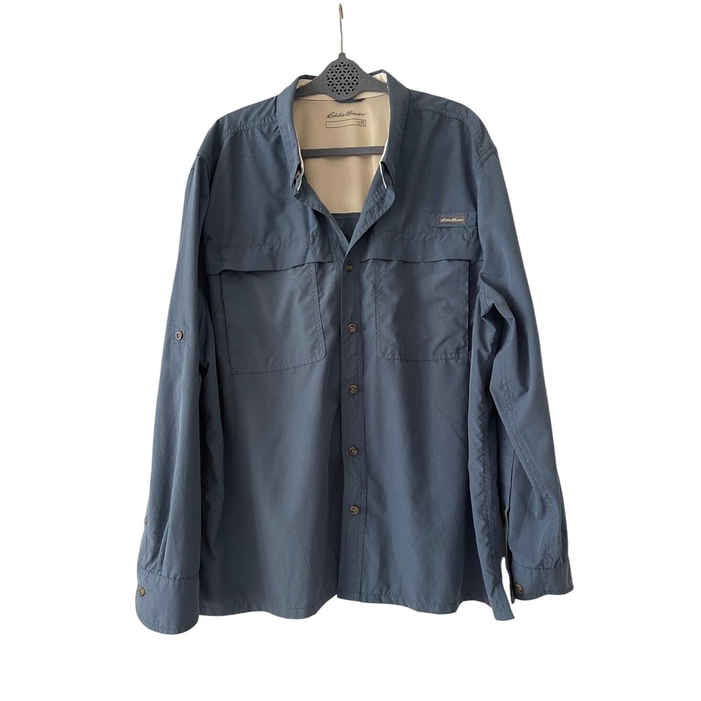 Eddie Bauer Slate Blue Fishing Ventilated Button Front Shirt XXL